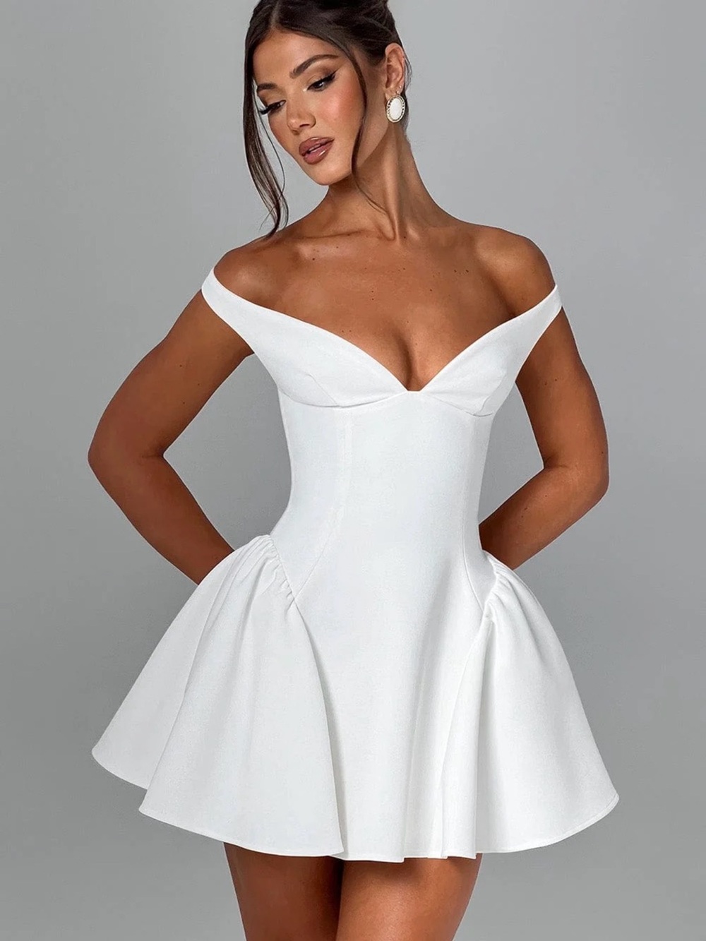 One-Shoulder White Fit & Flare Mini Dress